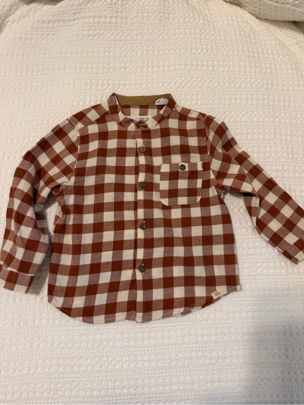 Zara Kids Rust and Cream Check Button-Down Shirt